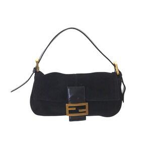 FENDI Mamma Bucket One Shoulder Hobo Bag 2340 26424 079 Black Suede Leather